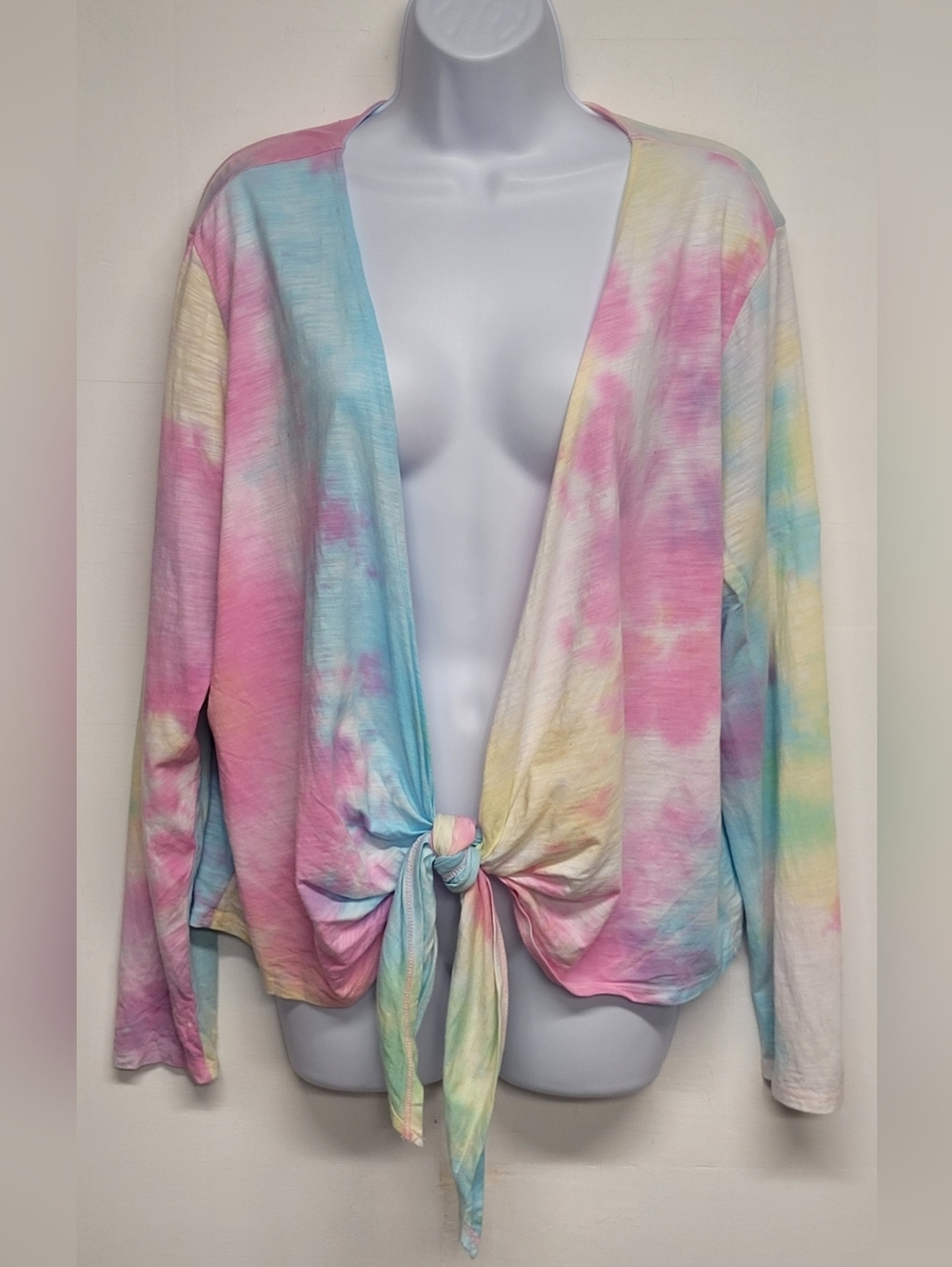 Belle Kim Gravel XL Vintage Shrug Long Sleeve Cotton Candy Color Tie Front 80's